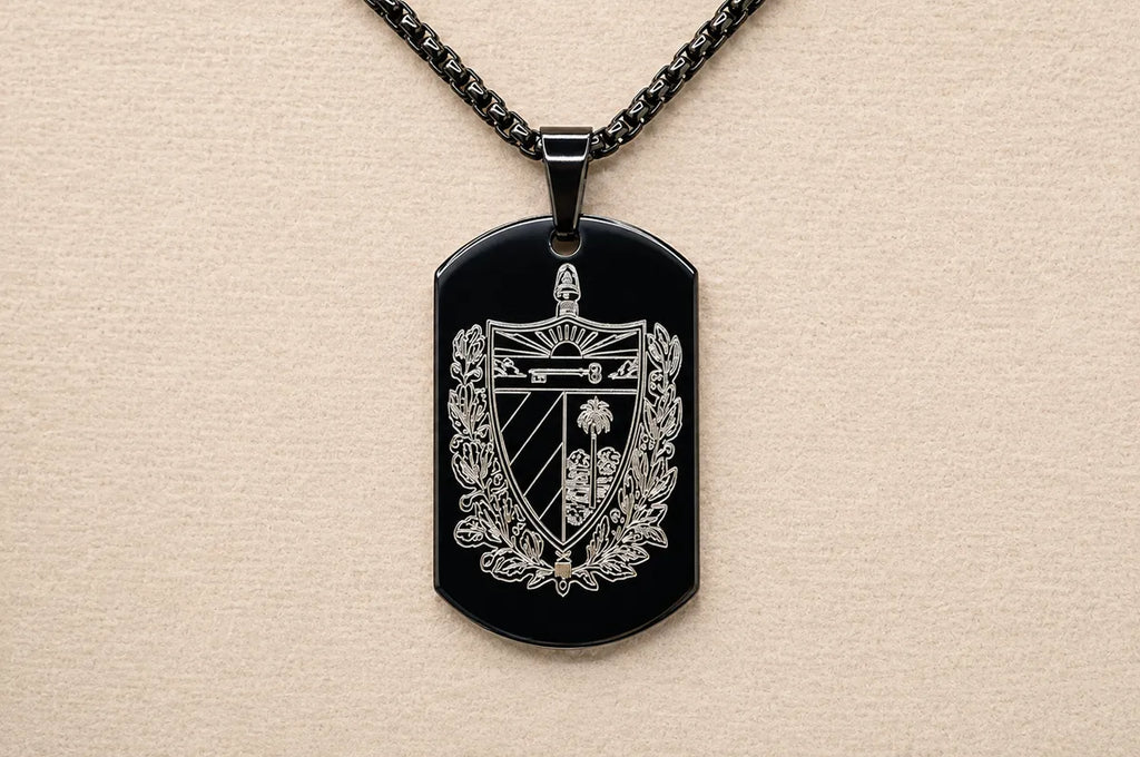 Cuban Coat of Arms Dog Tag Necklace – Cuba National Anthem Pendant – Cuban Heritage Jewelry – Black Stainless Steel Necklace