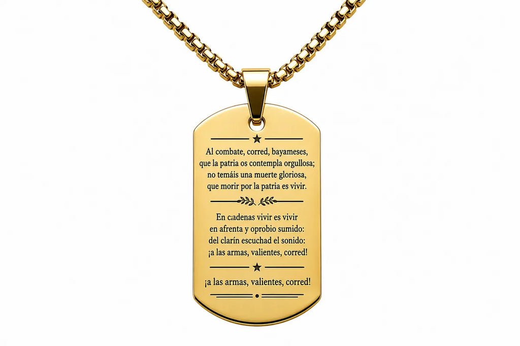 Cuban Coat of Arms Dog Tag Necklace – Cuba National Anthem Pendant – Cuban Heritage Jewelry – Black Stainless Steel Necklace