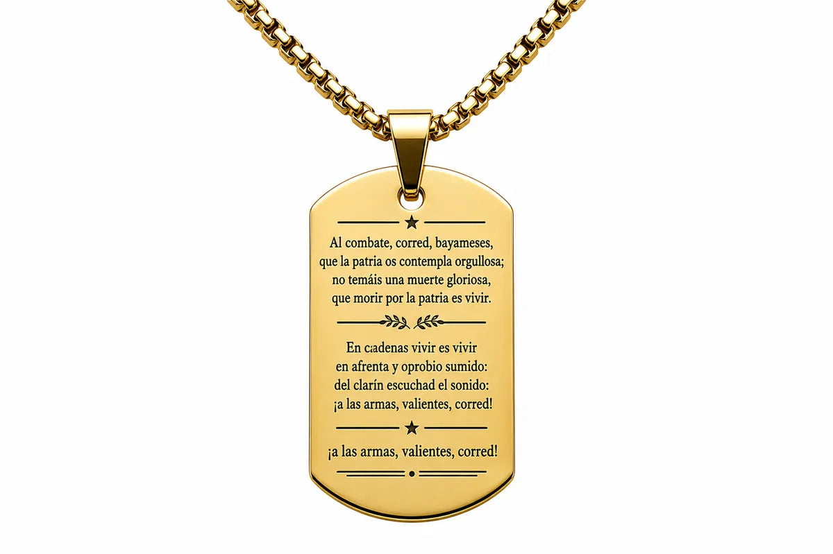 Cuban Coat of Arms Dog Tag Necklace – Cuba National Anthem Pendant – Cuban Heritage Jewelry – Black Stainless Steel Necklace