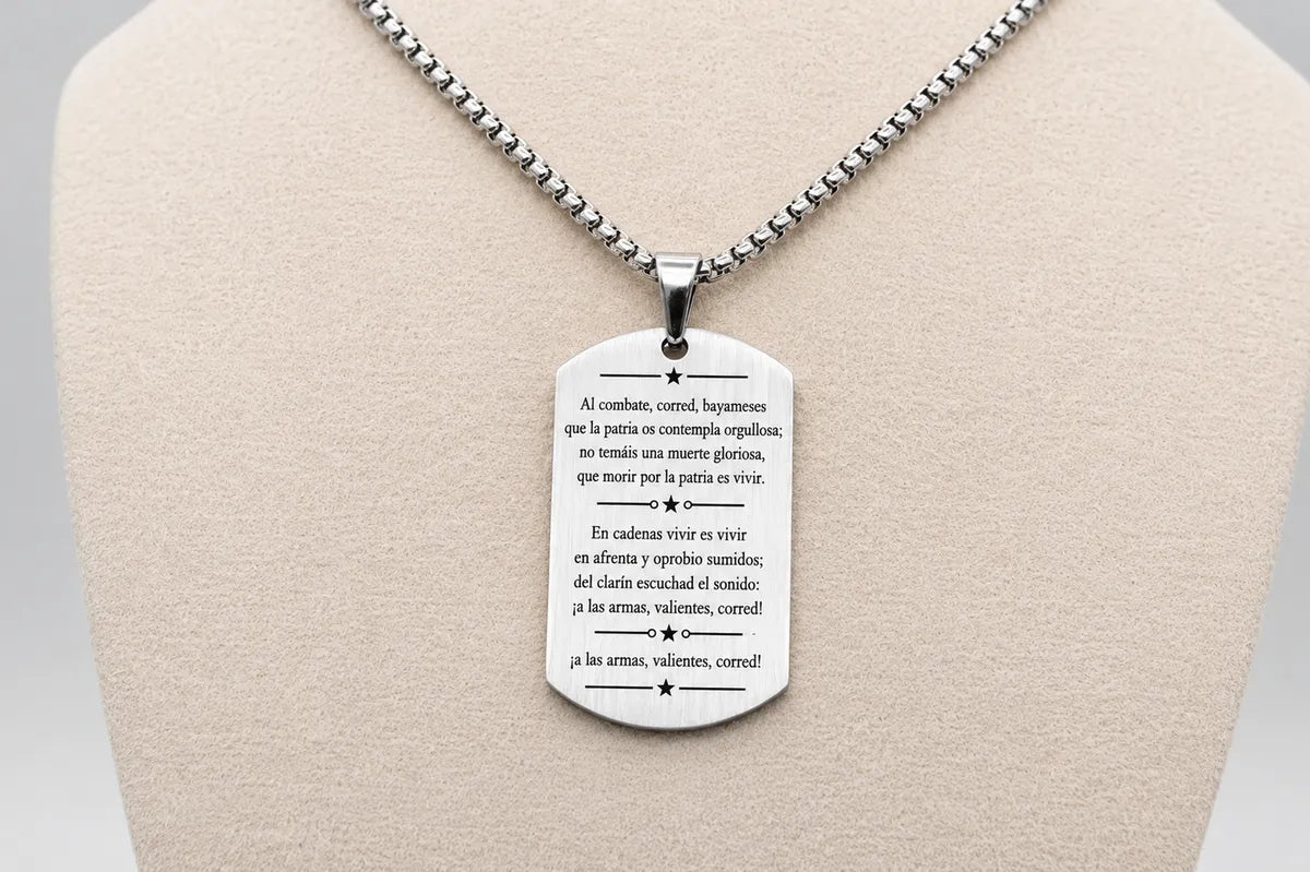 Cuban Coat of Arms Dog Tag Necklace – Cuba National Anthem Pendant – Cuban Heritage Jewelry – Black Stainless Steel Necklace