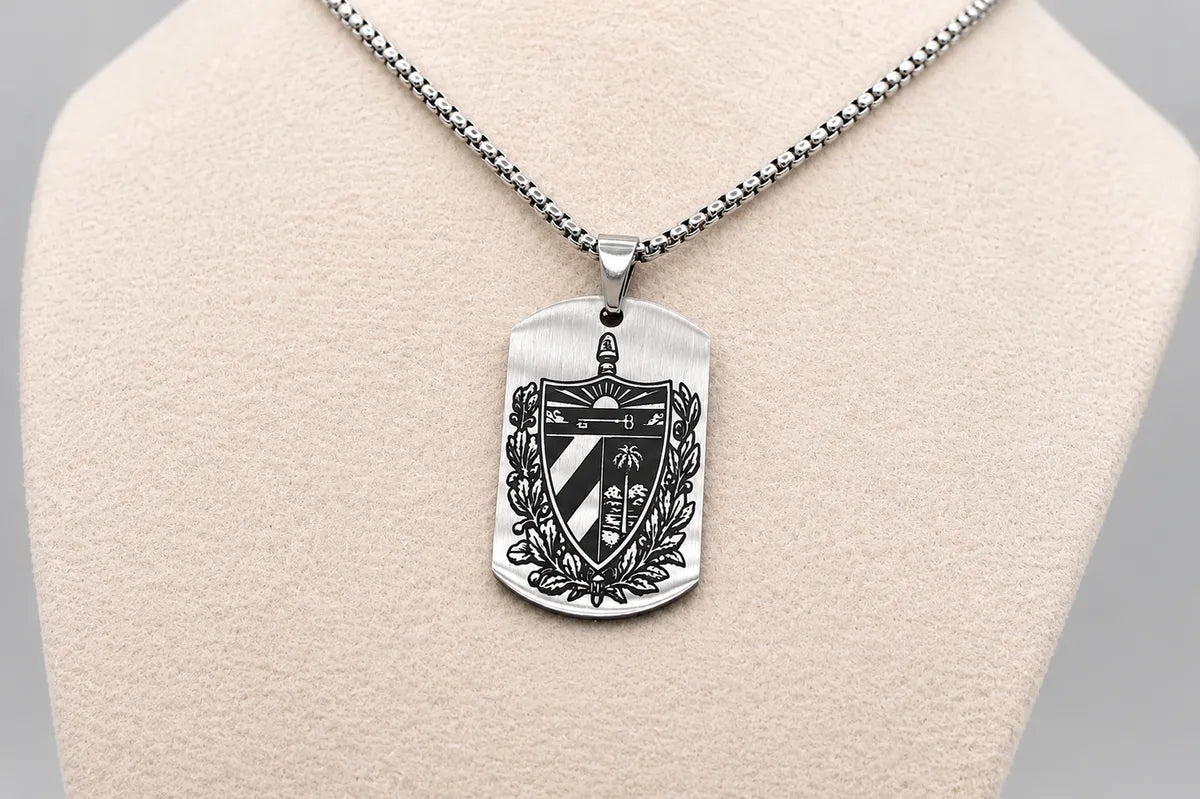 Cuban Coat of Arms Dog Tag Necklace – Cuba National Anthem Pendant – Cuban Heritage Jewelry – Black Stainless Steel Necklace