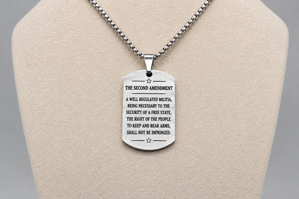 Texas Flag Dog Tag Necklace – Second Amendment Engraved Pendant