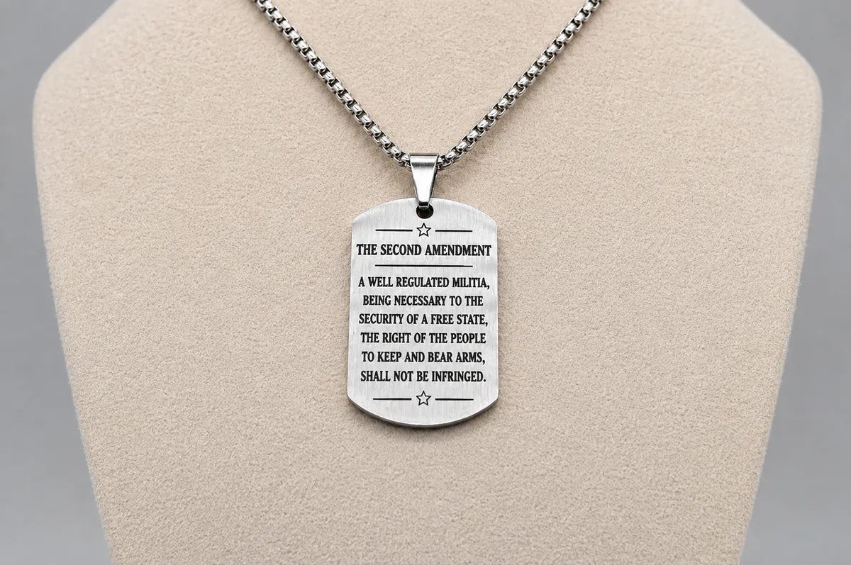 Texas Flag Dog Tag Necklace – Second Amendment Engraved Pendant