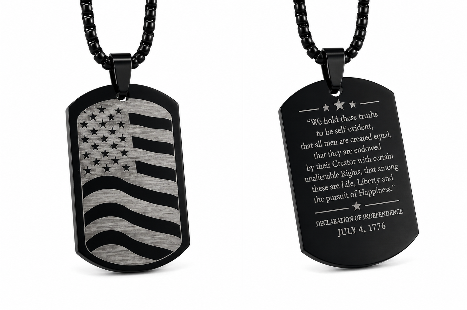 American Flag Dog Tag Necklace – Declaration of Independence Engraved Pendant