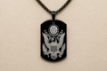 American Heritage Dog Tag Necklace – Great Seal & Statue of Liberty – Land of the Free Gold Stainless Steel Pendant