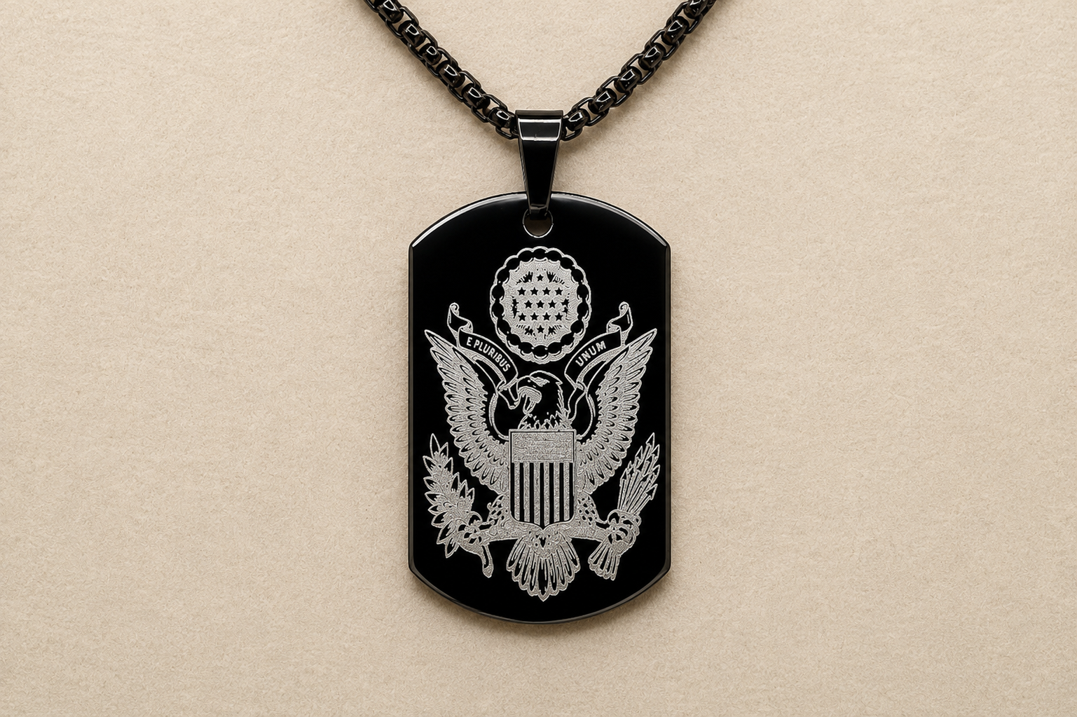 American Heritage Dog Tag Necklace – Great Seal & Statue of Liberty – Land of the Free Gold Stainless Steel Pendant