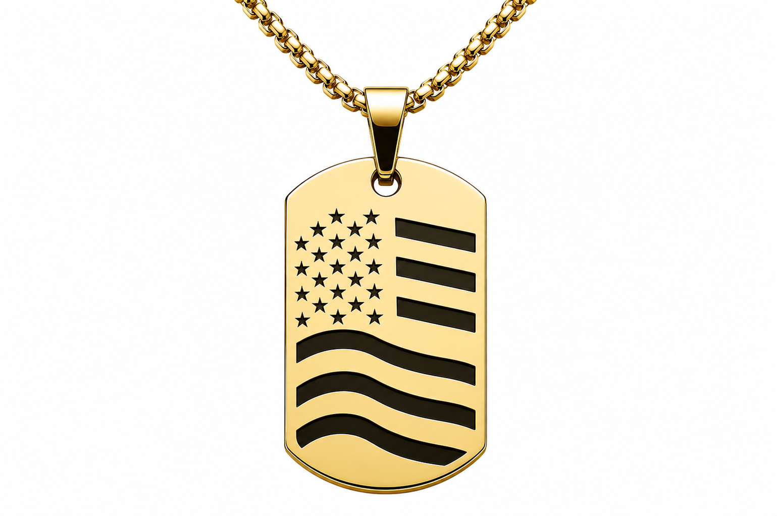 American Flag Dog Tag Necklace – Declaration of Independence Engraved Pendant