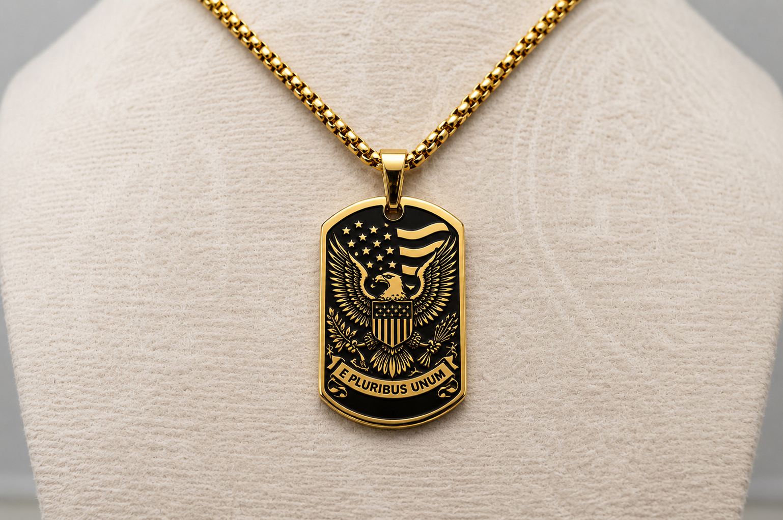 Liberty Bell & American Eagle Dog Tag Necklace – Double-Sided USA Heritage Pendant – Patriotic Stainless Steel Jewelry