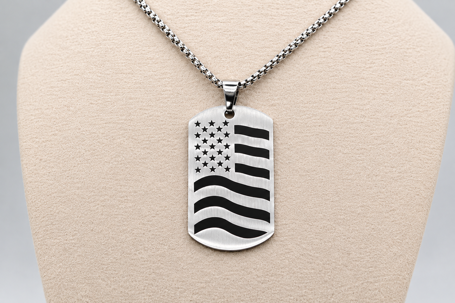 American Flag Dog Tag Necklace – Declaration of Independence Engraved Pendant