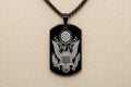 American Heritage Dog Tag Necklace – Great Seal & Statue of Liberty – Land of the Free Gold Stainless Steel Pendant