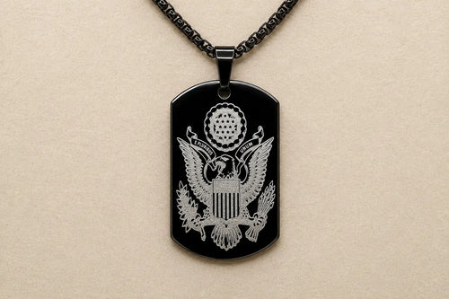 American Heritage Dog Tag Necklace – Great Seal & Statue of Liberty – Land of the Free Gold Stainless Steel Pendant