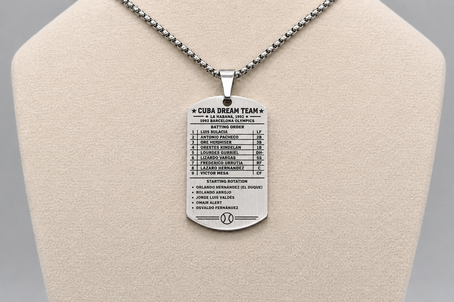 Cuba Baseball Dog Tag Necklace – 1992 Barcelona Olympic Dream Team – Cuban Baseball Heritage Pendant