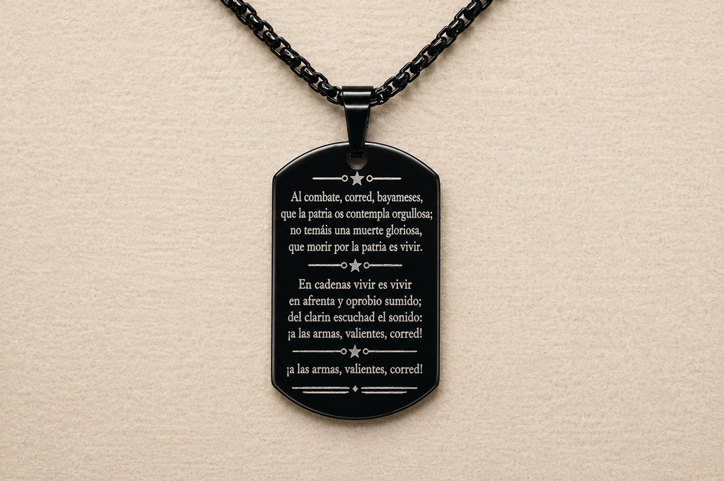 Cuban Coat of Arms Dog Tag Necklace – Cuba National Anthem Pendant – Cuban Heritage Jewelry – Black Stainless Steel Necklace