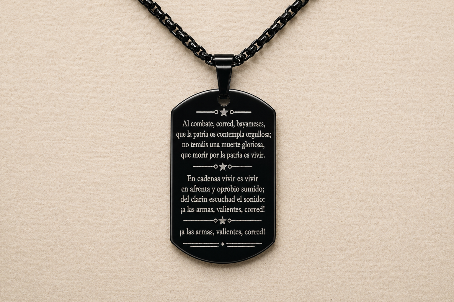 Cuban Coat of Arms Dog Tag Necklace – Cuba National Anthem Pendant – Cuban Heritage Jewelry – Black Stainless Steel Necklace