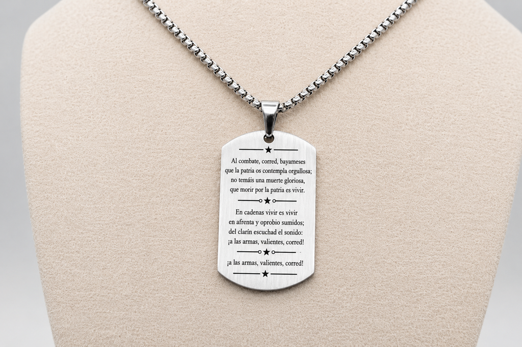 Cuban Coat of Arms Dog Tag Necklace – Cuba National Anthem Pendant – Cuban Heritage Jewelry – Black Stainless Steel Necklace