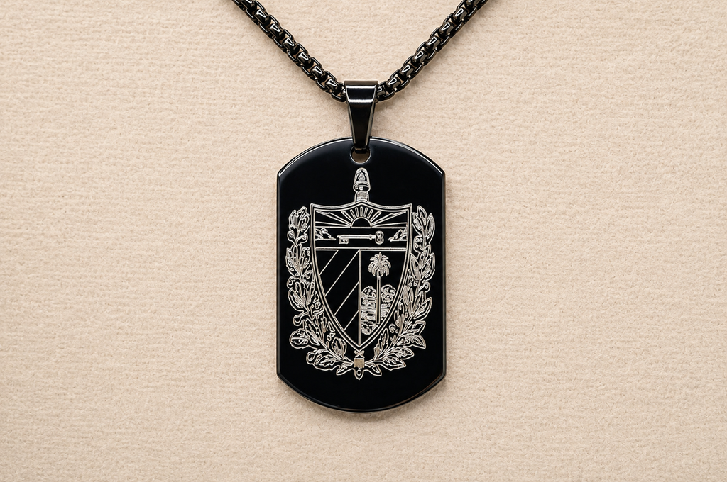 Cuban Coat of Arms Dog Tag Necklace – Cuba National Anthem Pendant – Cuban Heritage Jewelry – Black Stainless Steel Necklace