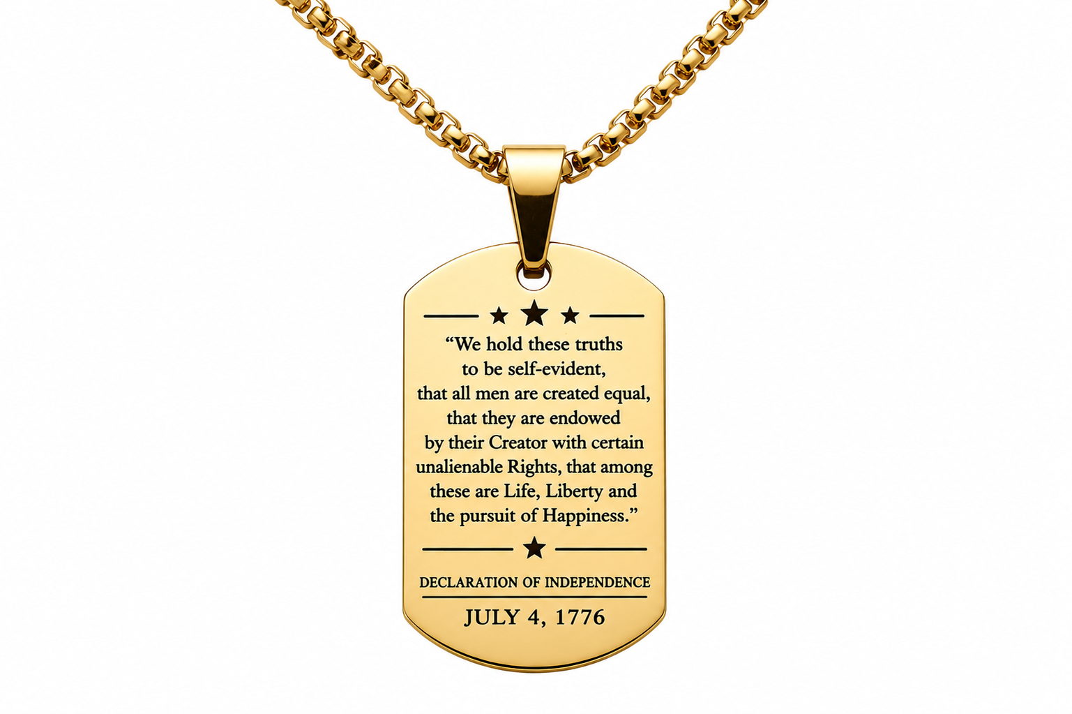 American Flag Dog Tag Necklace – Declaration of Independence Engraved Pendant