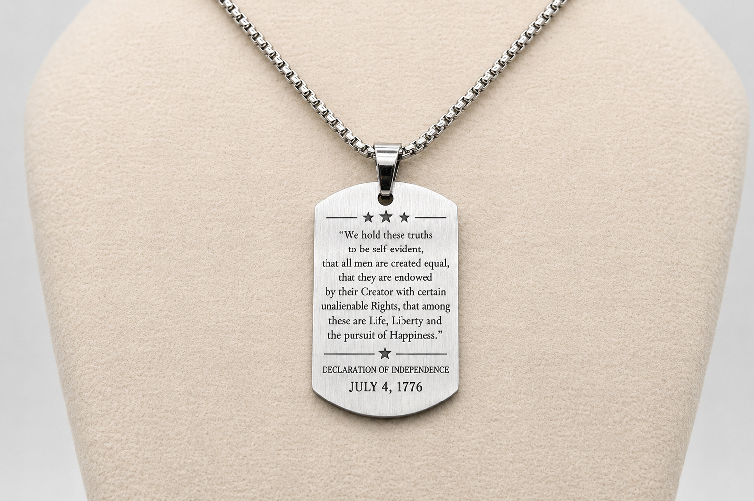 American Flag Dog Tag Necklace – Declaration of Independence Engraved Pendant