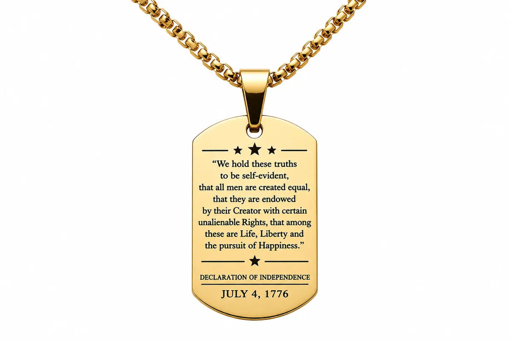 American Flag Dog Tag Necklace – Declaration of Independence Engraved Pendant