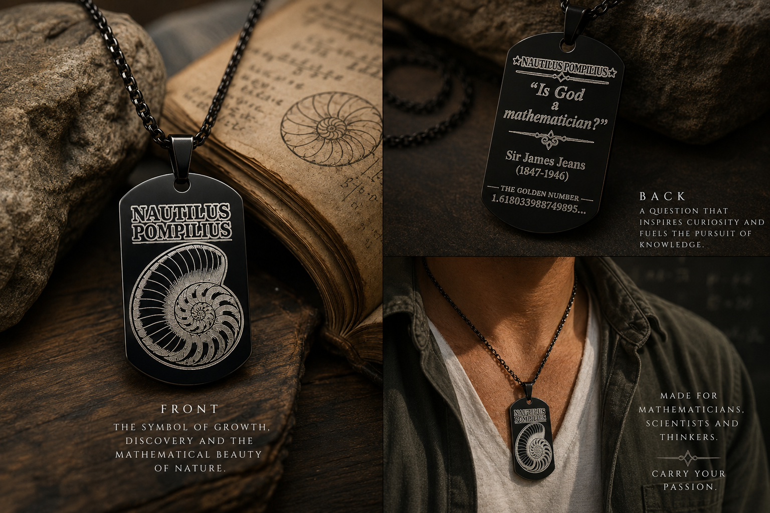 Nautilus Golden Ratio Necklace - Math & Science Jewelry Beautiful Gift for Scientist