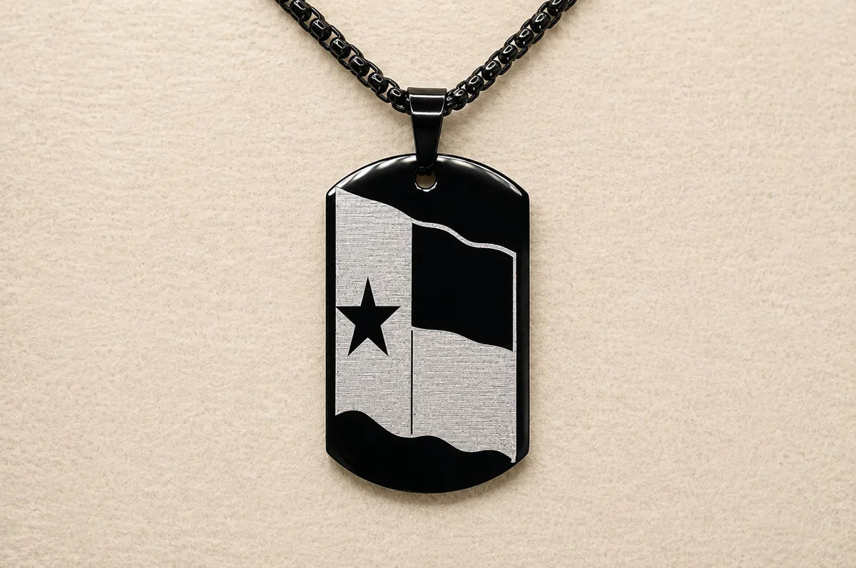 Texas Flag Dog Tag Necklace – Second Amendment Engraved Pendant
