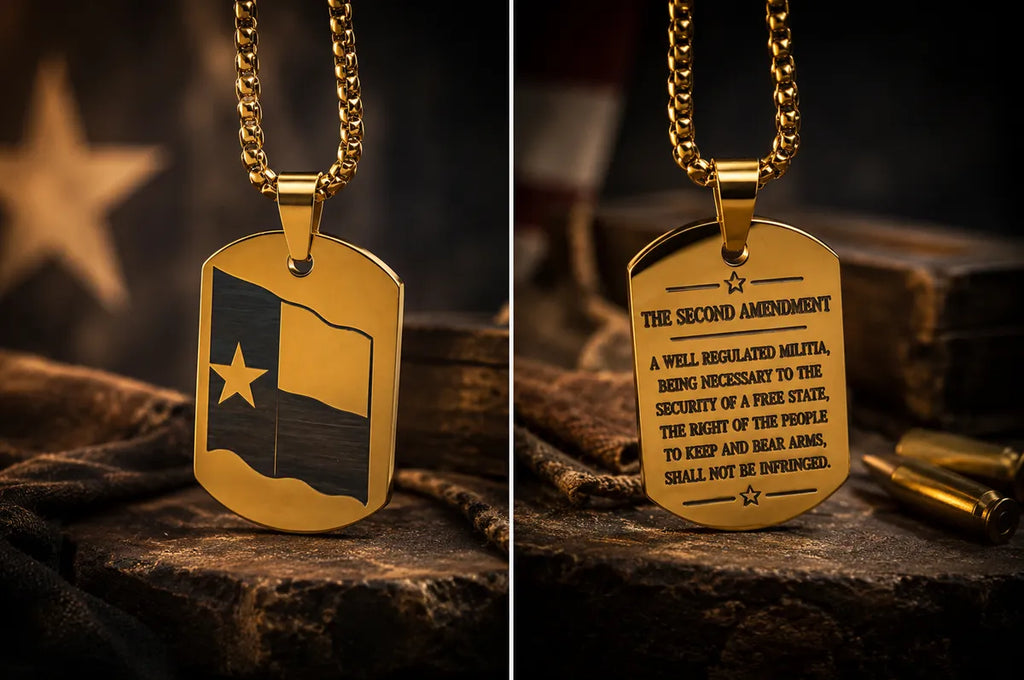 Texas Flag Dog Tag Necklace – Second Amendment Engraved Pendant