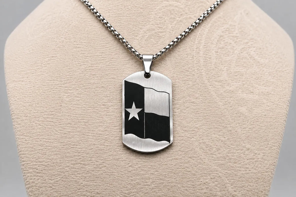 Texas Flag Dog Tag Necklace – Second Amendment Engraved Pendant