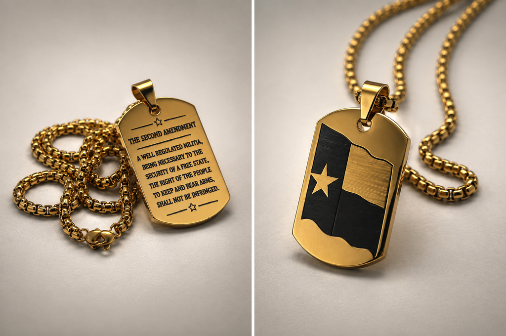 Texas Flag Dog Tag Necklace – Second Amendment Engraved Pendant