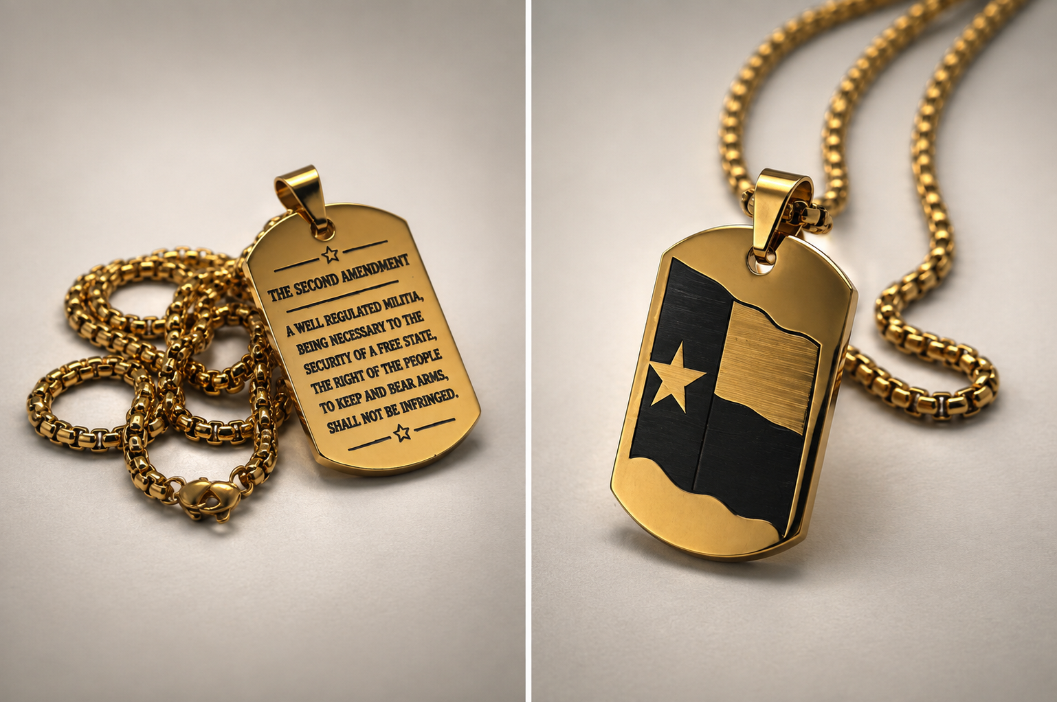 Texas Flag Dog Tag Necklace – Second Amendment Engraved Pendant