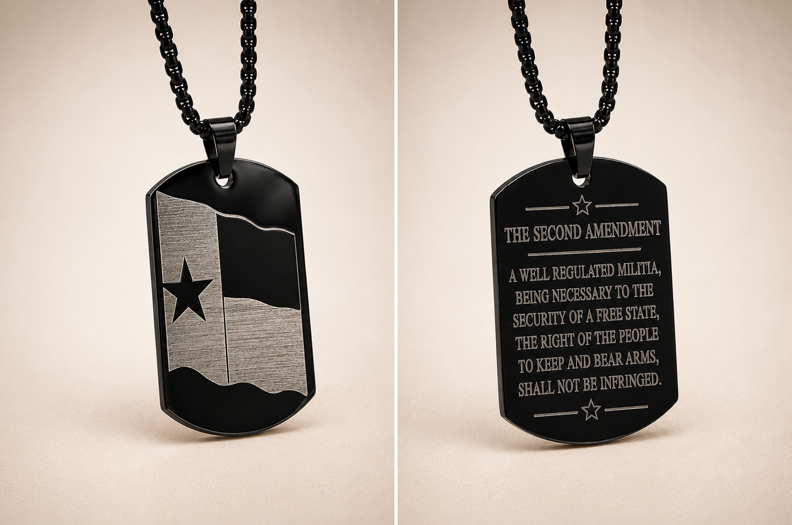 Texas Flag Dog Tag Necklace – Second Amendment Engraved Pendant